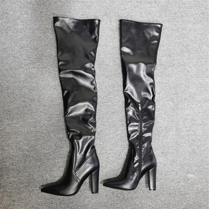 

Dovereiss Fashion Women's Shoes Winter Pointed Toe Pure color Zipper new Ladies Boots Block heelsOver the knee boots 36-47, Black