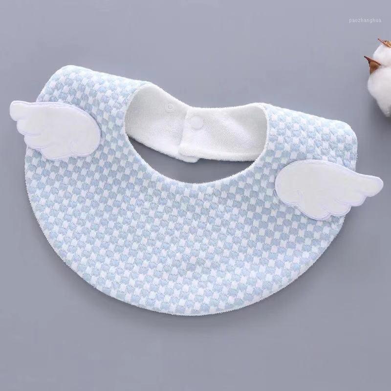 

Newest Baby Bibs 10cm Waterproof Baby Burp Cloths .angel Wing Cartoon Round Bibs Double Layer Infant Girl Feeding1, Blue