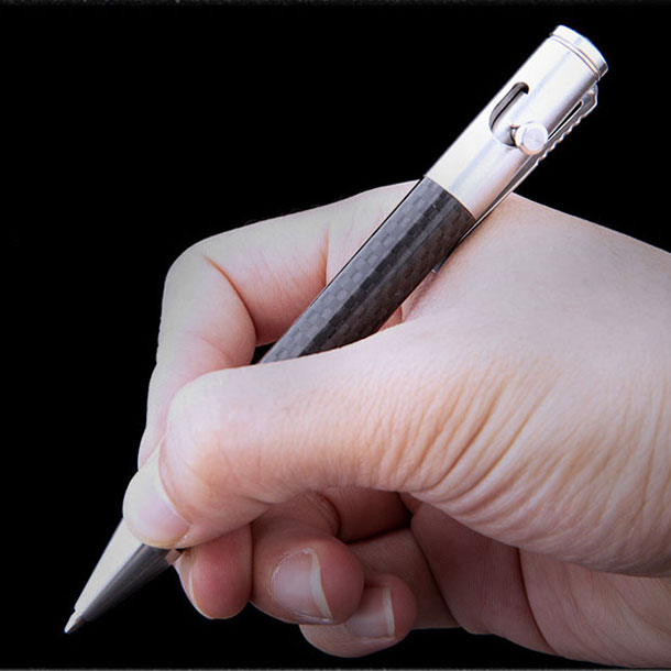 

Carbon Fiber Bolt Action Tactical Pen Self defense Pocket Pen Ball Pen Glass Breaker Outdoor Survival EDC, Black