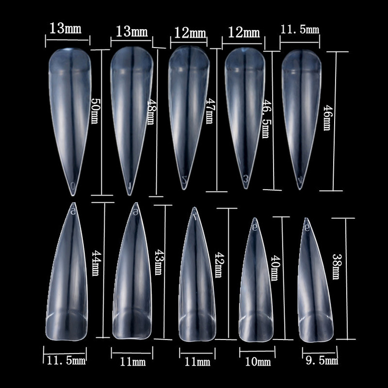 

500pcs/bag Mixed Size French Stiletto Nails Natural Color Transparent White Nail Extension Extra Long False Nails