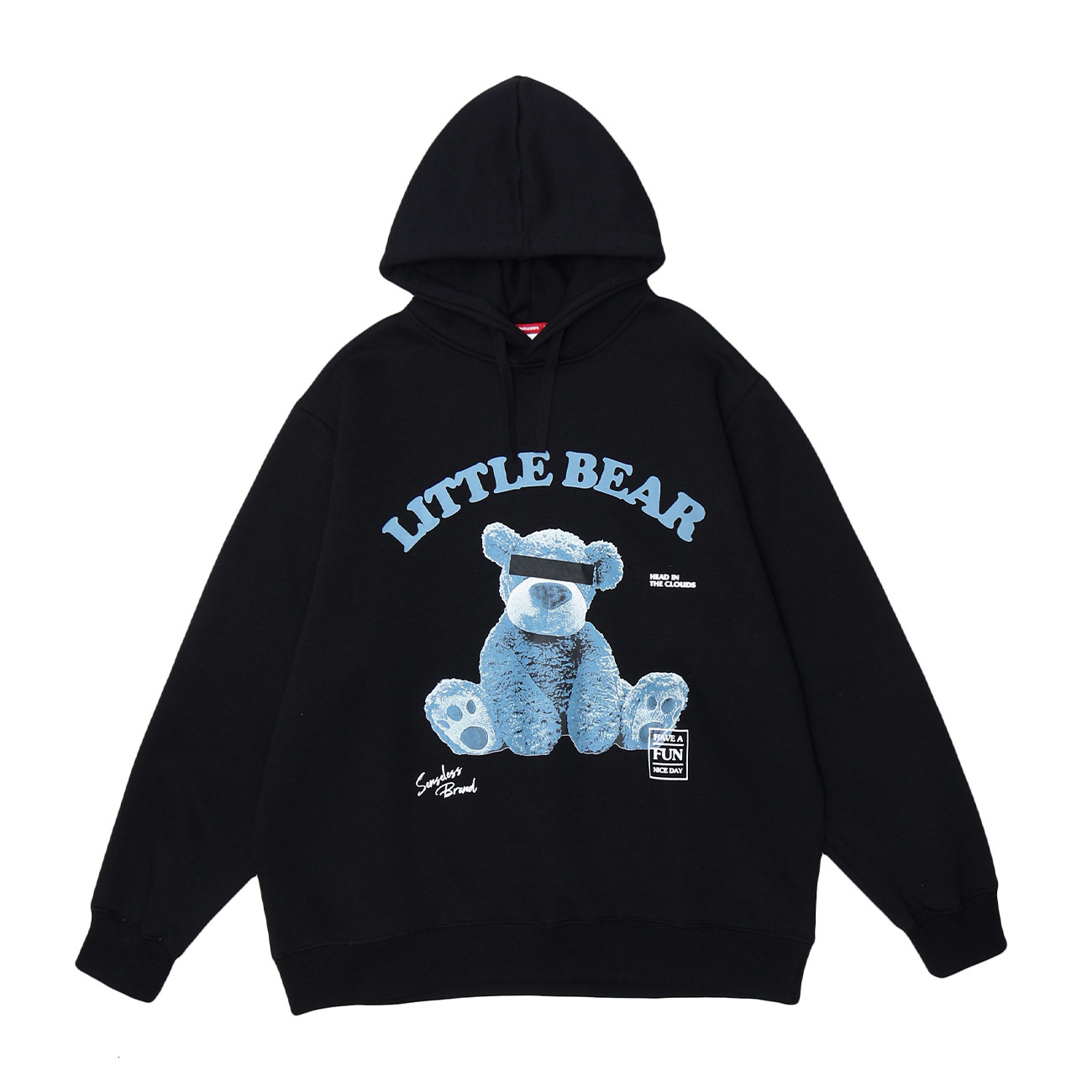 

2021 New Hip Hop Streetwear Men Funny Bear Printed Harajuku Hoodie Sweatshirt Winter Cotton Pullover Mens Loose Black H4n8