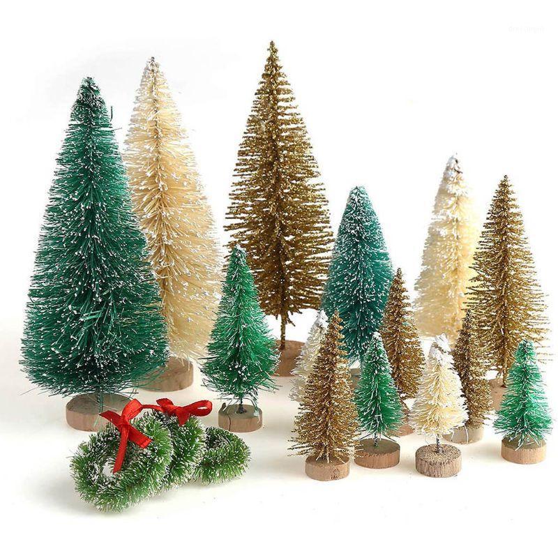 

30 Pieces Miniature Sisal Frosted Christmas Trees Bottle Brush Trees Ornaments1