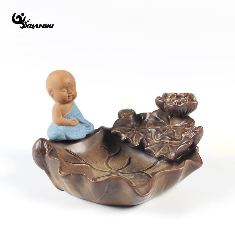

Ceramic Monk Lotus Smoke Backflow Tower Incense Burner Censer Home Decoration