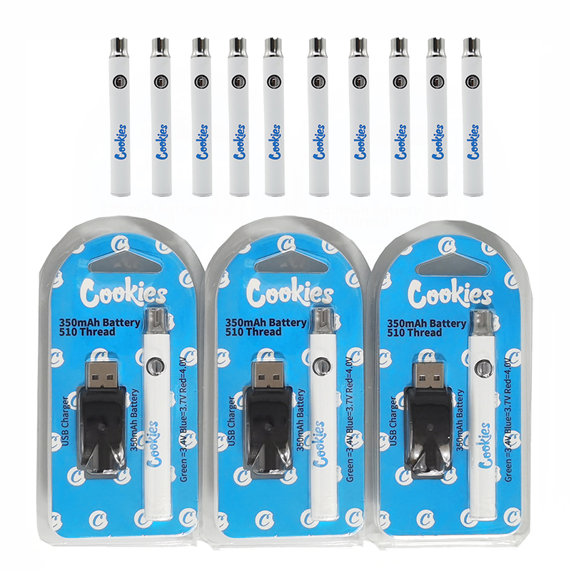 

Cookies Vape Battery E Cigs Preheating Battery Starter Kits 350mah 510 Thread Adjustable Voltage Battery for Vape Cartridges Vaporizers