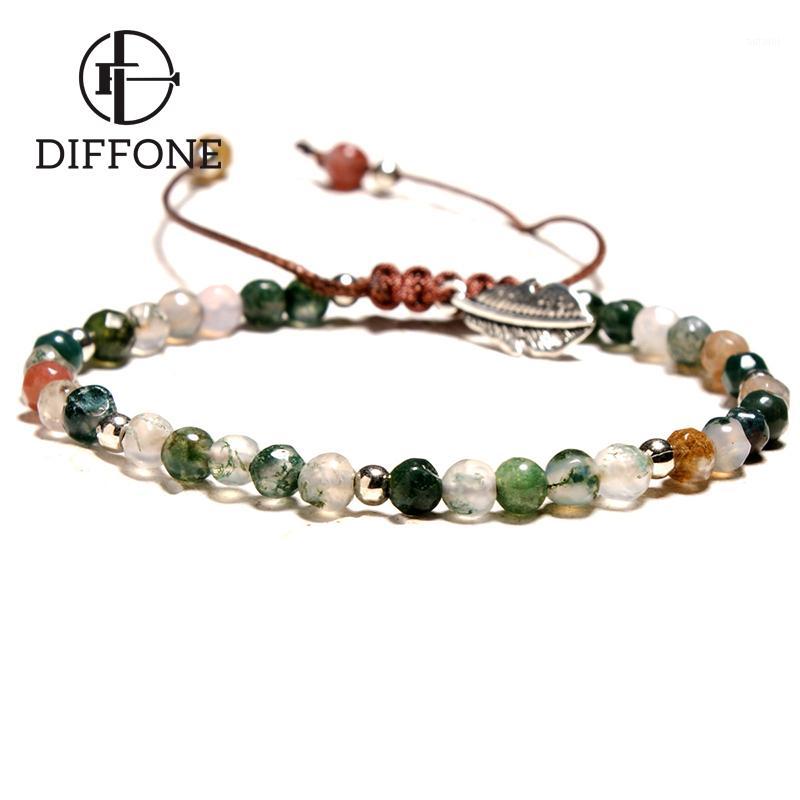 

Diffone 2020 Women Fashion Beacelet 4mm Agates Tiny Braslets For Femme Girls Cute Leaf Pendant Braclet Korean Brazalete1