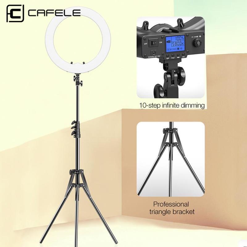 

Cafele Newest 15 inch LED Selfie Ring Light USB Ring Lamp Dimmable Photography Light with Phone Holder Stand for Makeup Youtube1