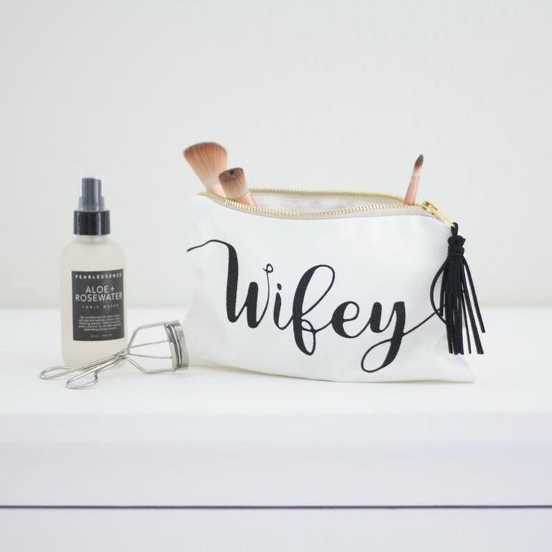

Wifey Makeup Bag,custom name bride cosmetic bag with Tassel, mistress zipper make up bag, hangovers kit bags, wedding favor Gift