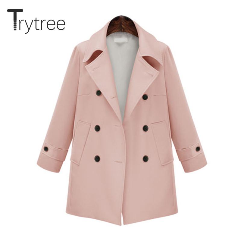 

Trytree Autumn Winter Casual Women Dress Turn-down Collar Double Breasted Pockets Loose Fashion Solid 3 Colour Office Lady Dress, Beige