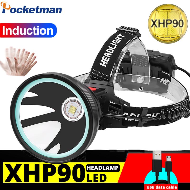 

NEW XHP-90.2 Sensor headlamp Fishing Camping headlight lantern PowerHead Lamp 3*18650 USB Reachargeable Torches Waterproof