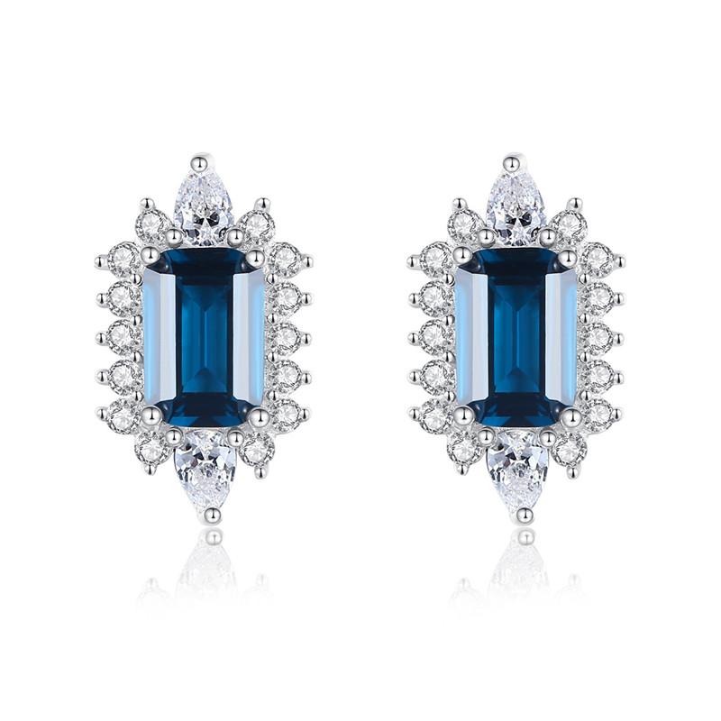 

925 earrings stone stud earrings for Women Sapphire Blue big square zircon stone Fine jewelry Wedding birthday New year gift