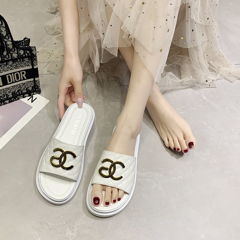 

Designer Shoes Latest Fashion Ladies Outdoor Pu Casual Slippers Women Outdoor Luxury Brand Vacation Beach Sandals Casual Flip Fl, Black