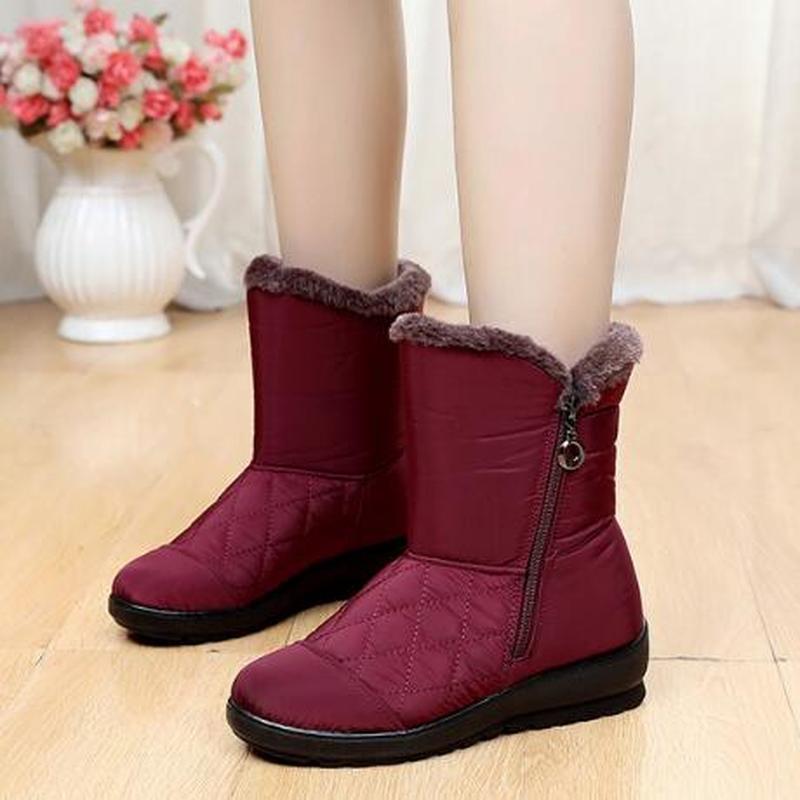 

women mid-calf boots low heels wedges shoes woman winter snow warm waterproof shoe chaussures femme zapatos mujer sapato NH3591, Black