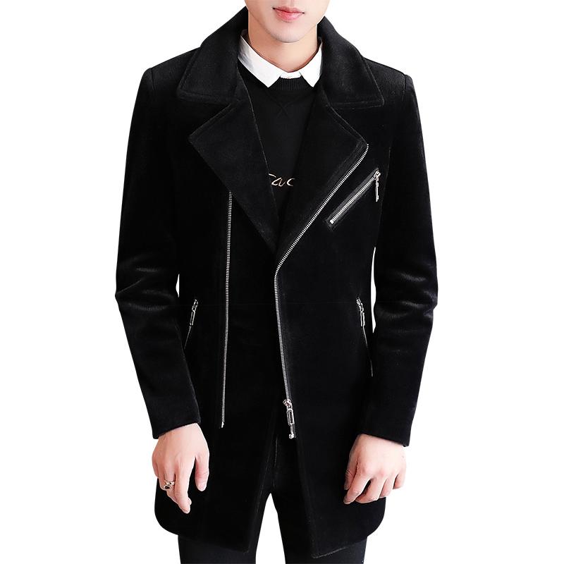

Autumn and Winter New Pure Color Men Woolen Trench Coat Black Gray Red High Street Style Male Business Banquet Keep Warm Jacket