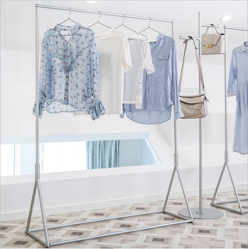 Clothes hanging Light luxury style silver Children combination floor type display rack store shelf cloth racks-image-596284775