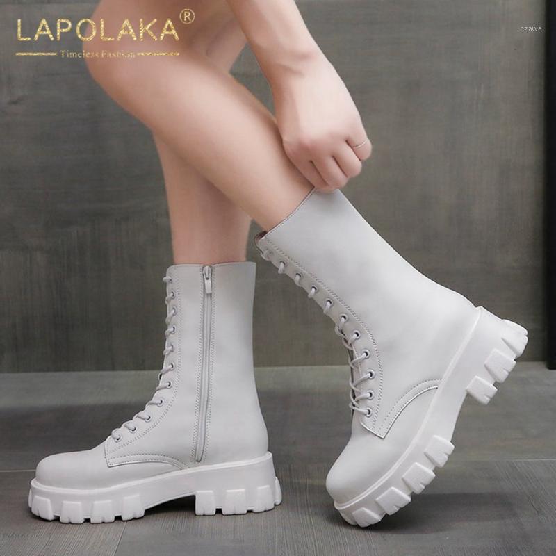 

Lapolaka 2020 New Fashion Platform Motorcycle Boots Women Shoes Zip Up Black Comfortable Fashion Shoes Lady Boots Female1, Beige