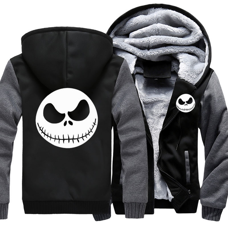 

Men's Thicken Hoodie Nightmare Before Christmas Jack Skellington Zipper Jacket Sweatshirts Coat Long Sleeve Casual Warm Hooded 201109