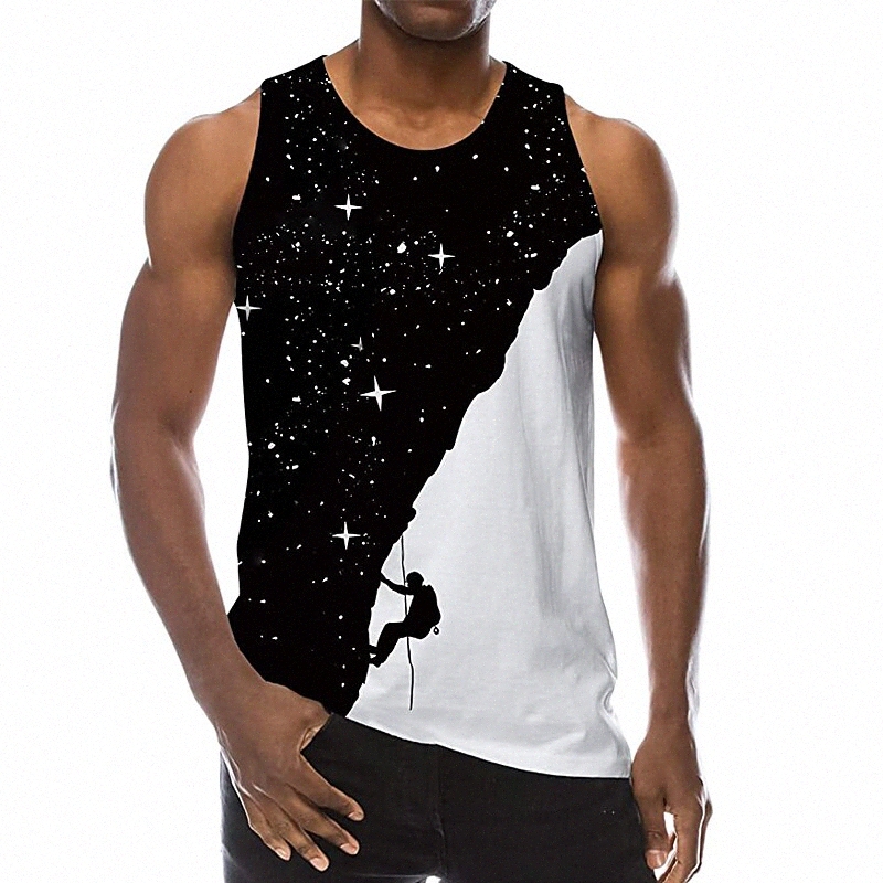 Men's Tank Top Undershirt 3D Print Galaxy Crew Neck Daily Holiday 3D Print Sleeveless Tops Casual Beach Black / White / Summer C8fU#