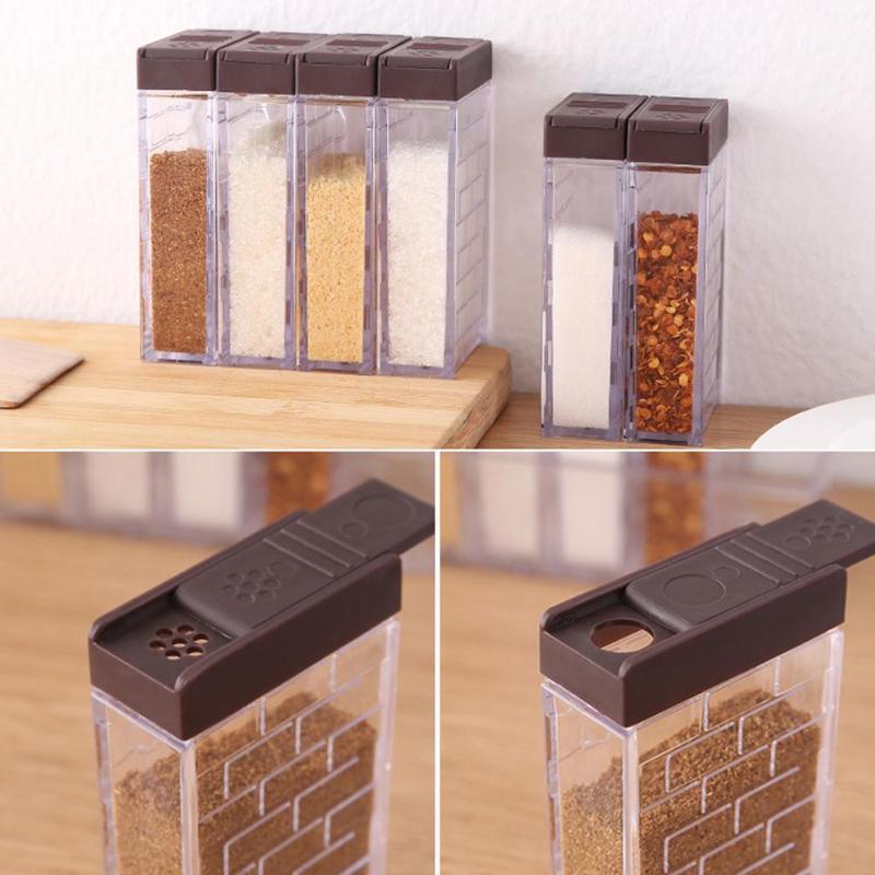 

6 in 1 Spice Salt Sugar Jar Transparent Seasoning Storage Box Multifunctional Practical Convenient Durable Kitchen Container1