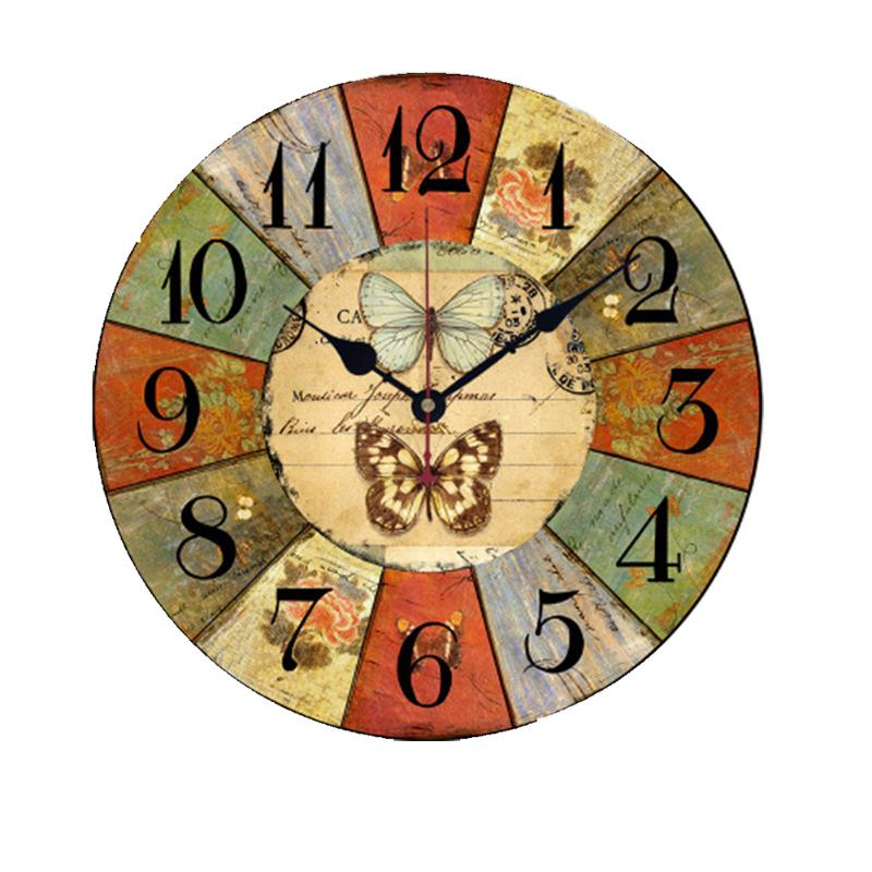 

Bar Bedroom Decoration Flower Print Numerals Rustic European Style Round Wall Clock Wall Hanging DIY Quartz Retro Mute For Home