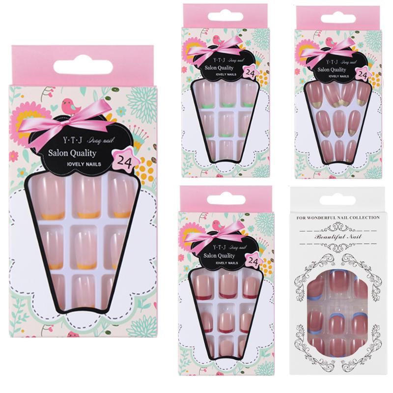 

24pcs/box French False Nails Women Fashion Detachable Fake Nails Wearable Artificial Full Cover Two-color Nail Art Tips