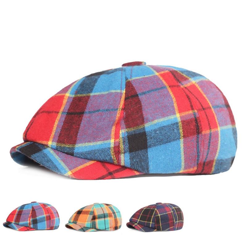 

Berets Spring And Summer Female Literary Style Cotton Color Grid Pattern Outdoor Fashion Women Hats, Red