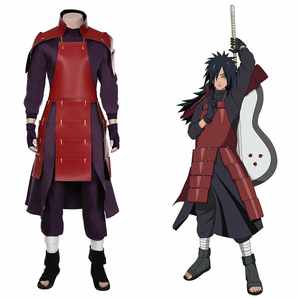 

NARUTO0 Uchiha Madara Cosplay Costume Top Pants Outfits Halloween Suit, Red