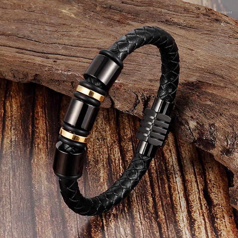 

Charm Bracelets 2021casual/sports Style, Genuine Leather Braceletstainless Steel Black Gold Buckle Braceletmen's Bracelet,cool Boy Birt