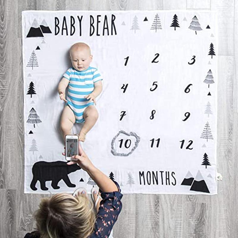 

0-12M Baby Milestone Blanket Monthly Baby Blankets Newborn Soft Photography Props Background Blanket Carpet1