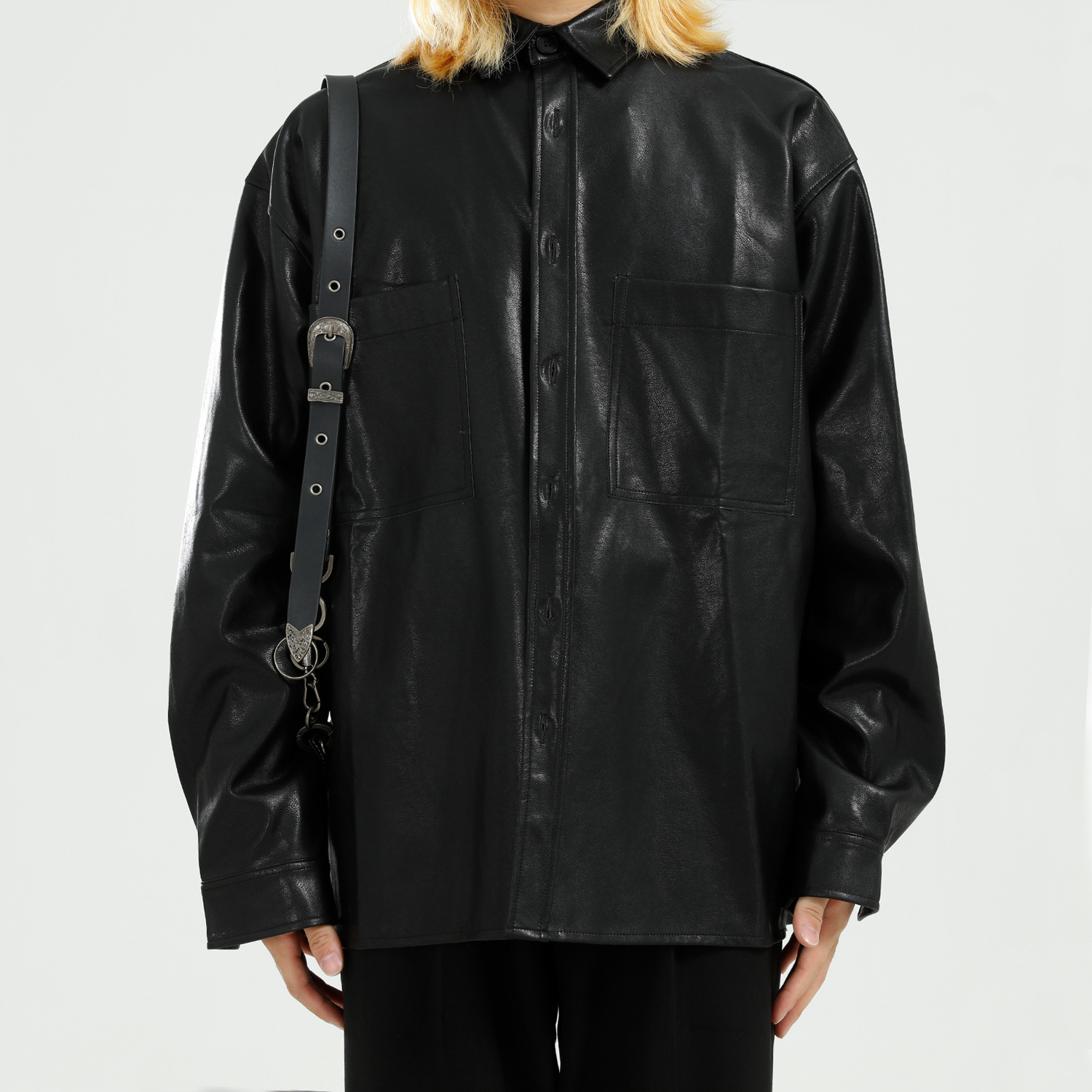 

2020 Plutonium Men of Leather Long Style Jacket Outerwear Male Streetwear Hip Shirt Unka, C02 black