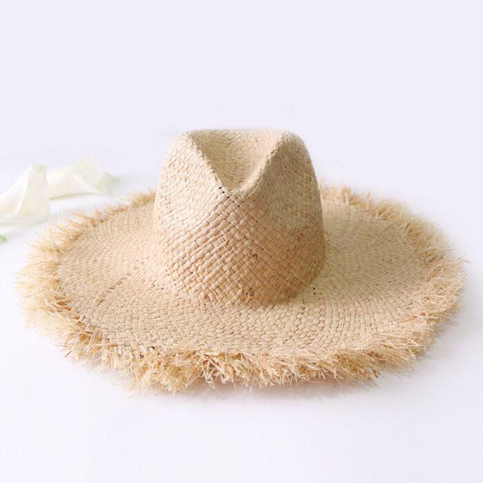 

Wide Brim Hats MEIGUAN006 High Quality Summer Classic Tassel Straw Women Casual Rough Beach Sun Visor Cap For Holiday, Khaki