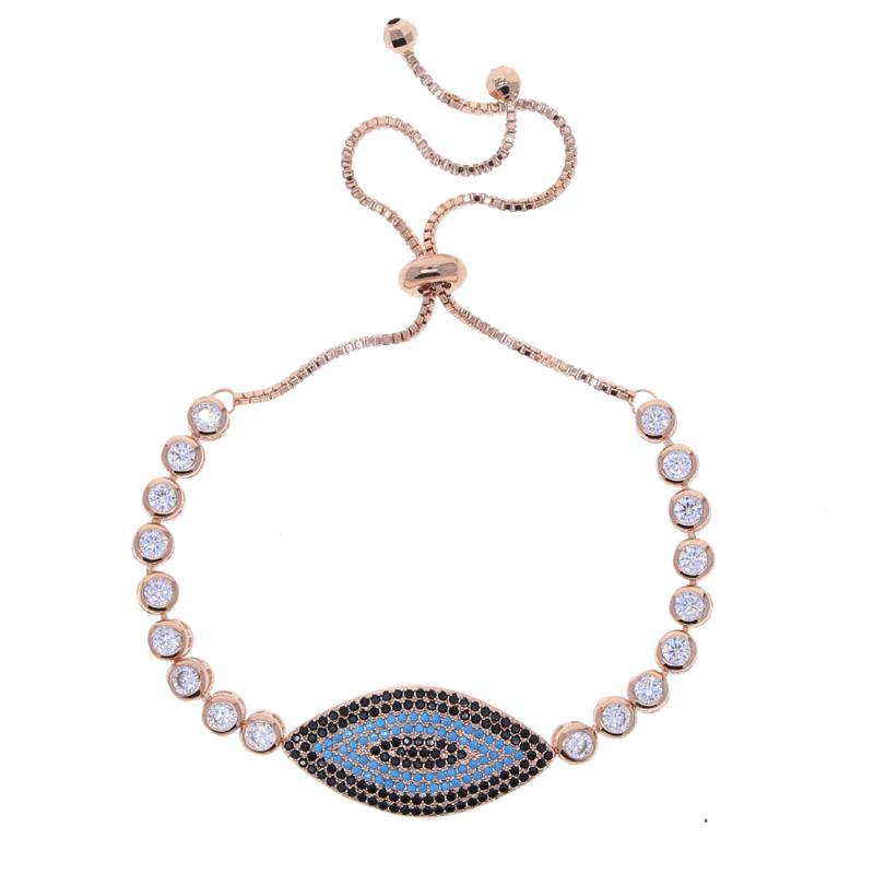 

2021 New fashion open adjusted turkish evil eye tennis chain charm bracelet with pave black blue cz for women delicate jewelry