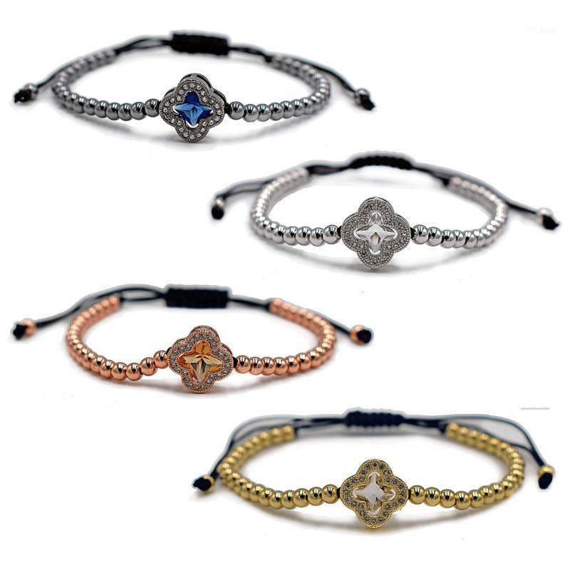 

Charm Bracelets Woman Color Retention Copper Beads 4mm Clover Cubic Zirconia Bracelet CZ Length Adjustable1