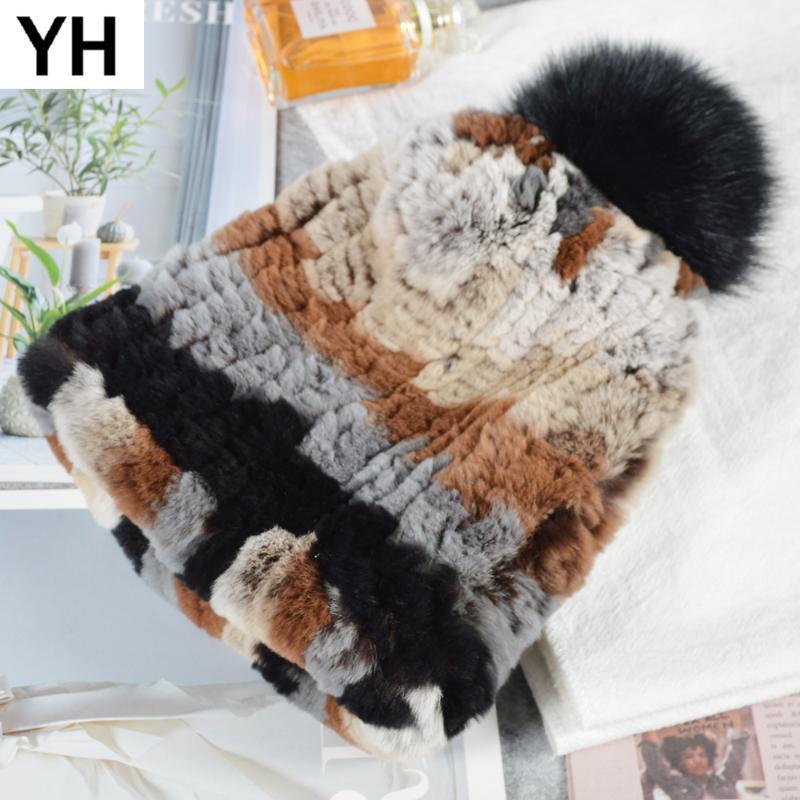 

Children Knitted Fur Pompom Hats Child Good Elastic Rex Fur Caps Beanies Winter Genuine Rex Hat Skullies1