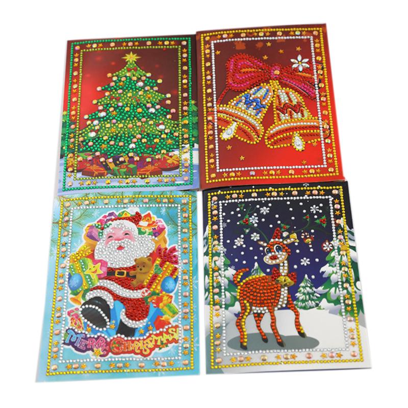 

LBER Diamond Painting Christmas Greeting Cards Diamond Cartoon Mini Santa Claus Merry Christmas Paper Cards Craft Gift
