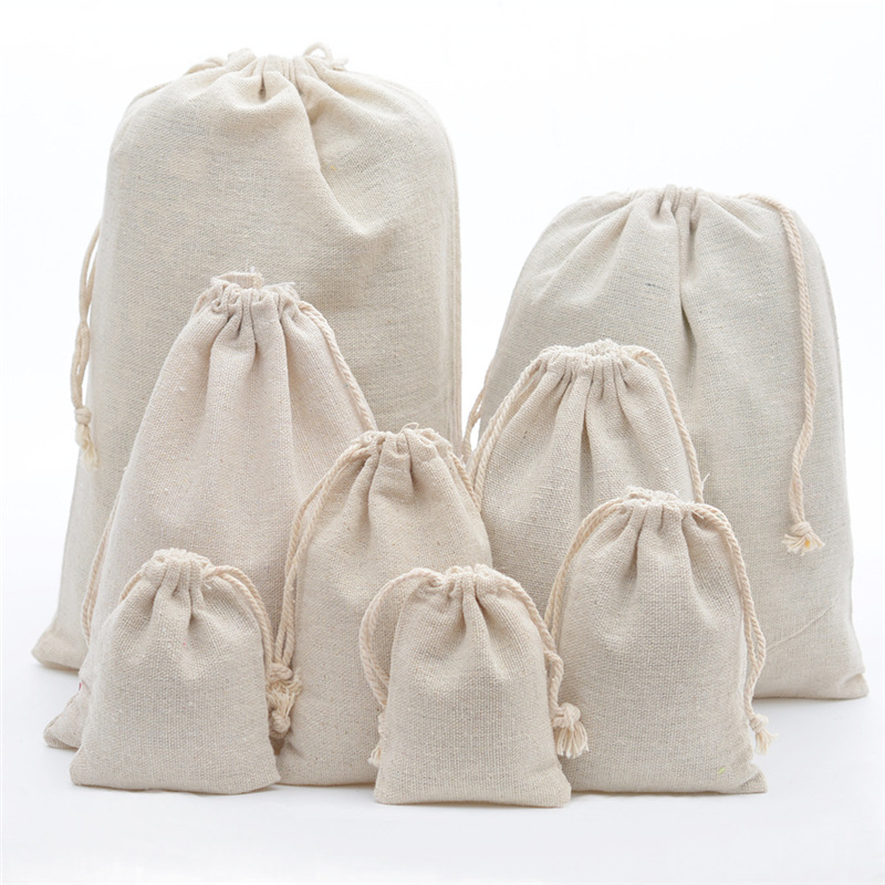 

Real Cotton cloth Drawstring bags stuff orgnizer package Drawsting Wedding party packaging Colored cotton Jewelry pouches muiti sizes, White