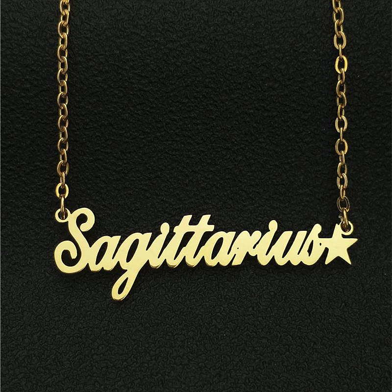 

12 Zodiac Signs Necklace Sagittarius Letter Choker Best Friends Gift Stainless Steel Jewelry Gold Ketting Constellation Necklace