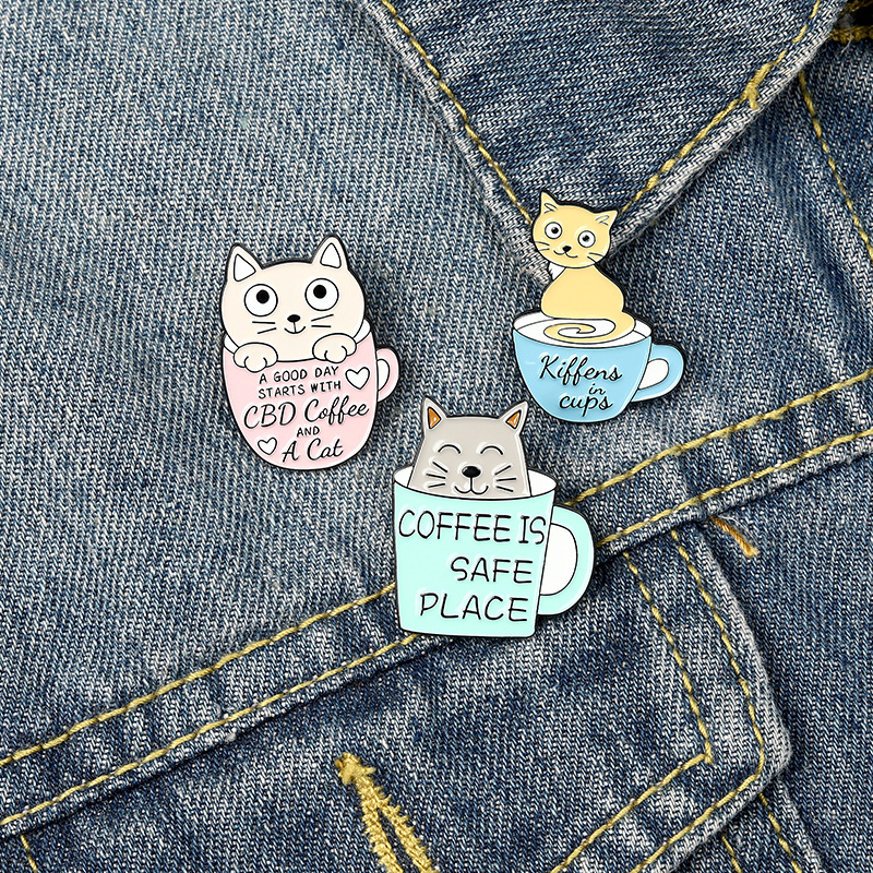 

Cute Coffe Cat Enamel Brooches Pin for Women Girl Fashion Jewelry Accessories Metal Vintage Brooches Pins Badge Wholesale Gift