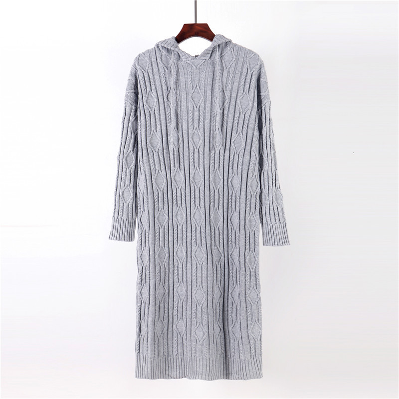 

2021 New Super Thick Needle Oversize Autumn Winter Long Women Chic Hooded Sweater Female Casual Straight Dress 4euv, Gray