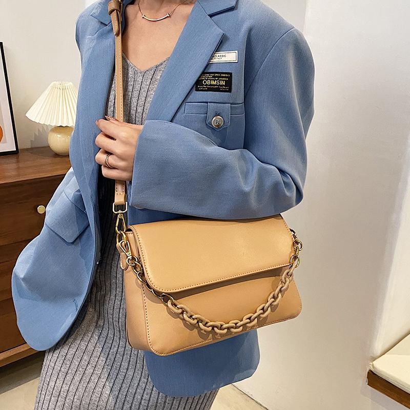 

VeryMe Solid Color Chain Lady Crossbody Bags Quality PU Leather Messenger Handbags Fashion Female Square Pack Trend Bolsas Mujer, Black