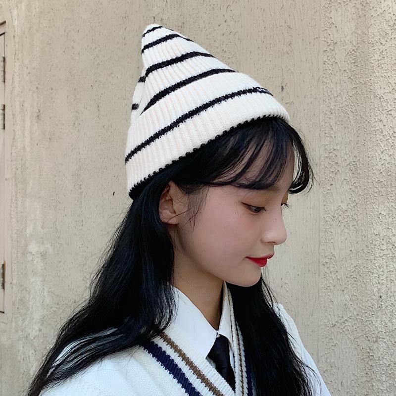 

Beanie/Skull Caps Beanies Women's Autumn Winter Warmth Striped Letter Ear Protection Wool Hats Casual Knitted Pointed Hat Bonnets For Women