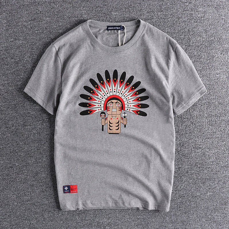 

2021 New Men's Short Sleeve Retro t Harajuku Men Clothing Trendy Cartoon Indian Printed Gothic Anime Shirt Casual Tees Rhsi, Grey