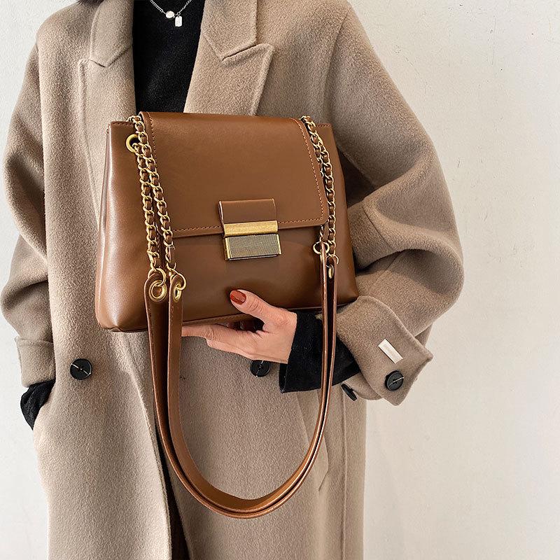 

Texture Bag Female2021autumn and Winter New Wave Korean Fashion Ladies Chain Messenger Bag Wild Single Shoulder Small Square, Black