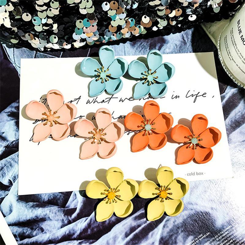 

FYUAN Sweet Candy Colors Flower Stud Earrings for Women Bijoux Metal Pink Blue Purple Petal Earrings Jewelry Girlfriend Gifts1