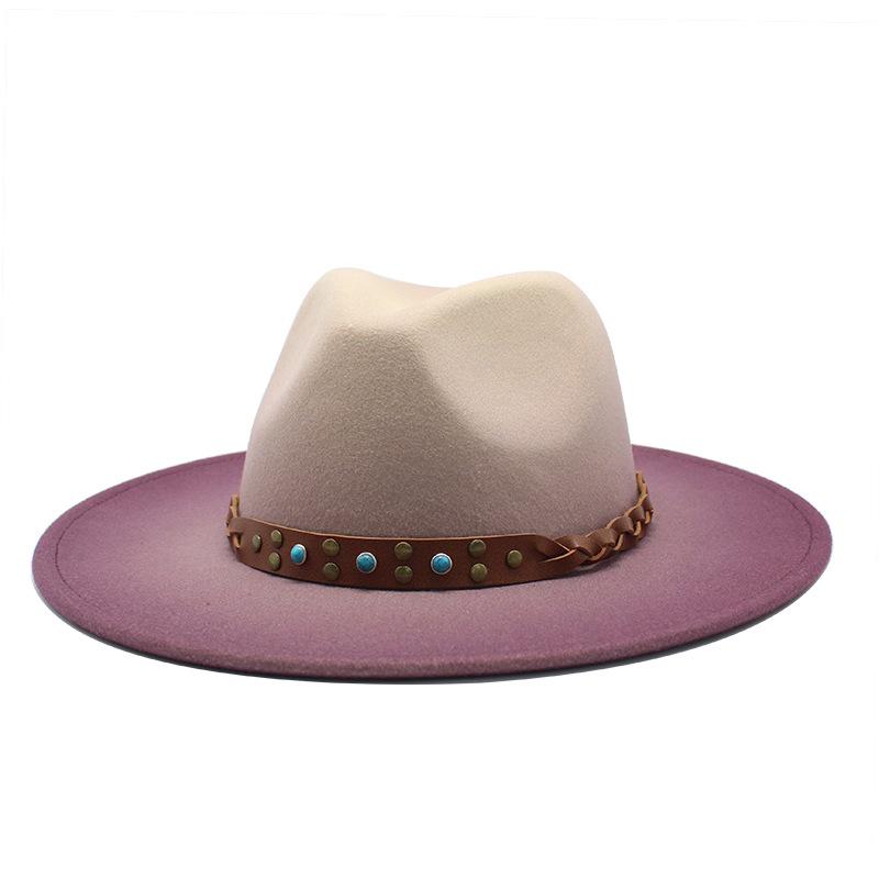 

Wide Brim Hats 2021 Men Women Wool Two-color Gradient Fedora Hat Jazz Elegant Lady Fascinator Party, Purple