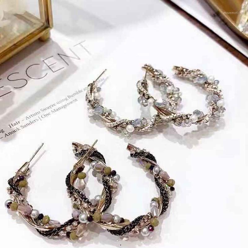 

MENGJIQIAO Korean New Style Handmade Cross Pearl Crystal Hoop Earrings For Women Jewelry Elegant Circle Boucle d'oreille Gifts1