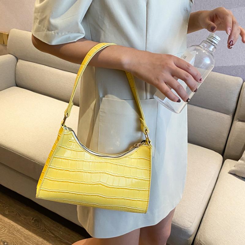 

Luxurious Women Handbag 2021 PU Leather small bag fashion crocodile pattern shoulder bag underarm, Black