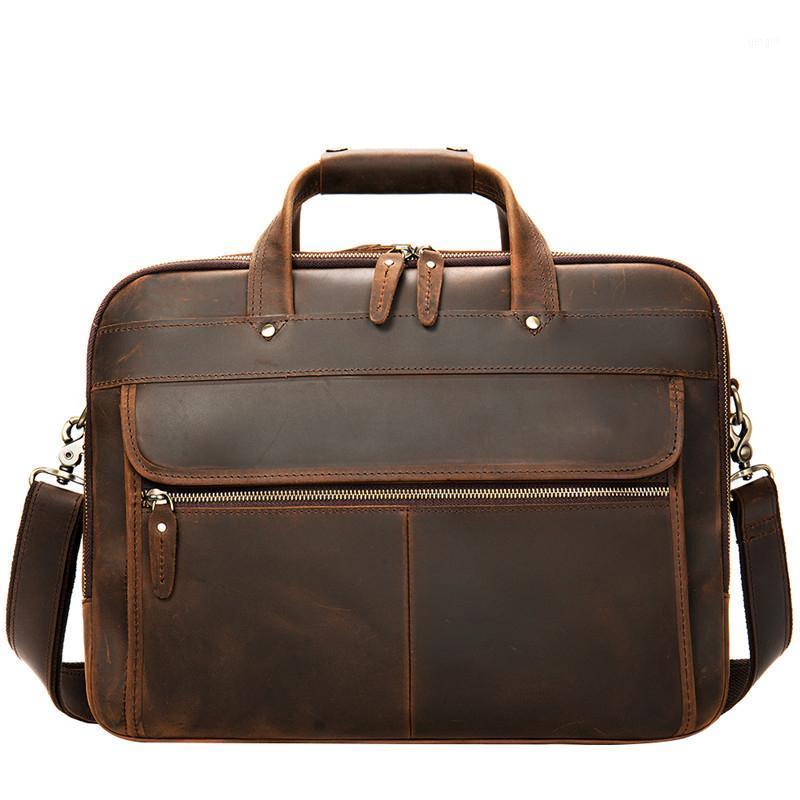 

Vintage Crazy Horse Genuine Leather Men Briefcase For 15 Inch Laptop Purse Male Shoulder Crossbody Bag Office Business Handbag1, Brown