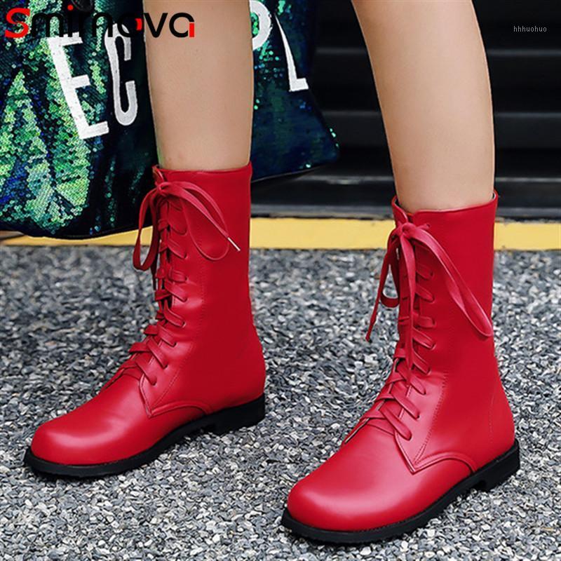 

Smirnova women 2020 autumn winter boots lace up shoes round toe mid calf boots wholesale hot fashion black women's1