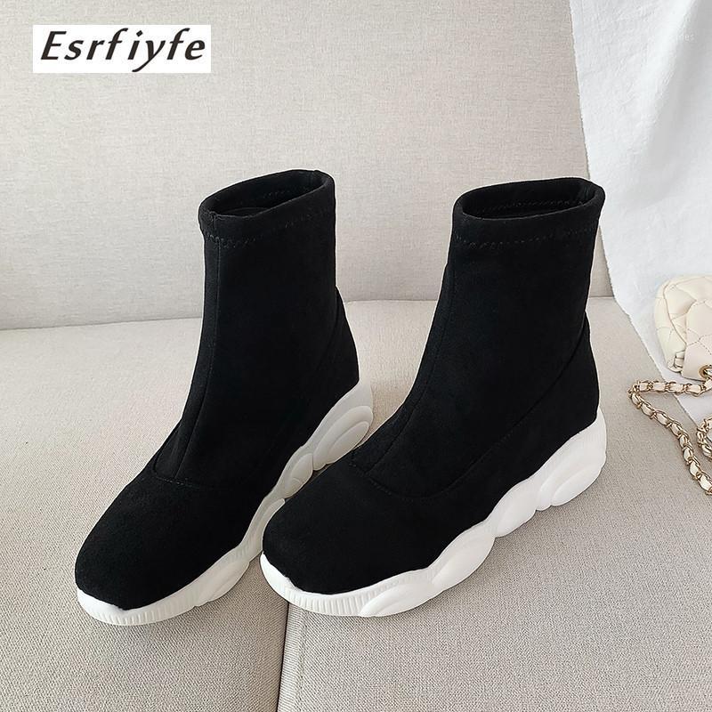 

ESRFIYFE 2020 New Shoes Women Height Increasing Ankle Boots Round Toe Slip-On Ladies Winter Snow Boots Fashion Woman Shoes1, Flock
