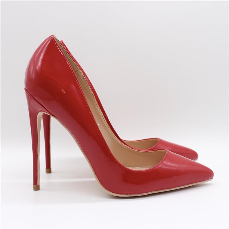 

Free shipping fashion women Pumps Red patent leather Pointy toe high heels shoes size33-43 12cm 10cm 8cm Stiletto heeled, White 12cm